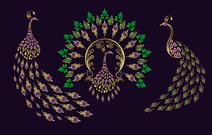Get Creative And Eye Catching Wedding Golden Peacock Illustration