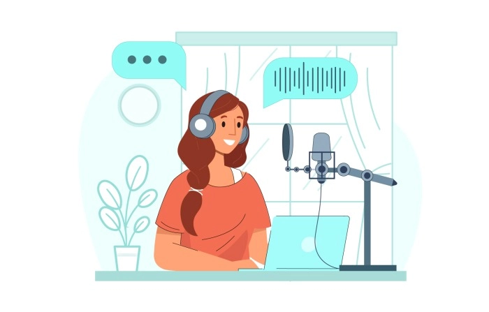 Vector Illustration A Beautiful Girl With Headphones And Microphone image