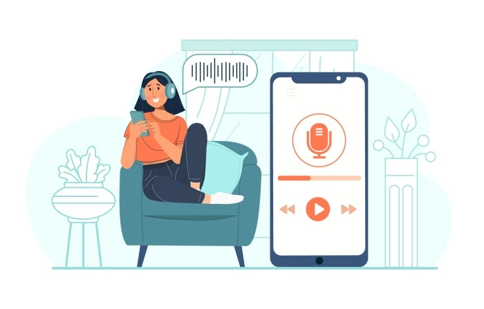 Woman Holding Smartphone With App For Listening Music Radio And Podcasts Mobile Media Illustration image
