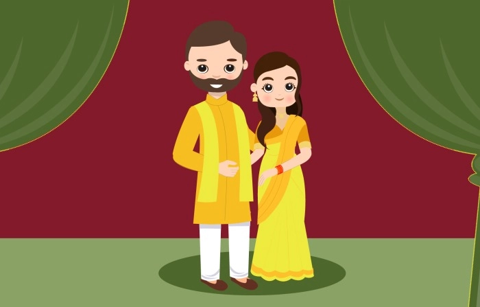 2D Flat Character Of Wedding Haldi Characters image