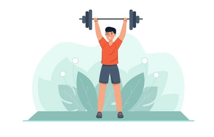 Young Boy Lifting Heavy Weight For Strength Training Illustration