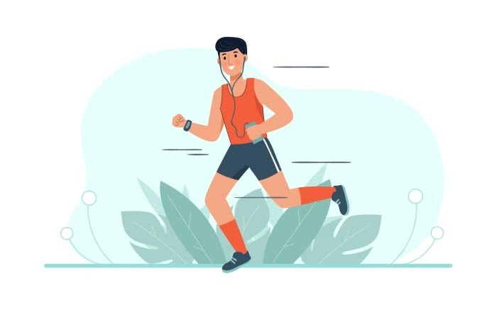 Flat Boy Jogging For Fitness With Headphones Vector Image image