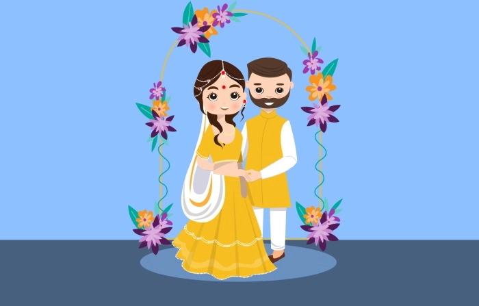 Vector Illustration Of Wedding Haldi Characters