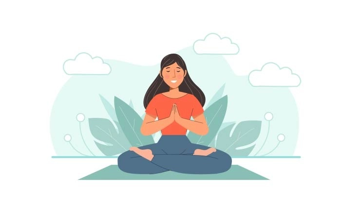 Flat Girl In Lotus Yoga Pose Illustration Meditation Character