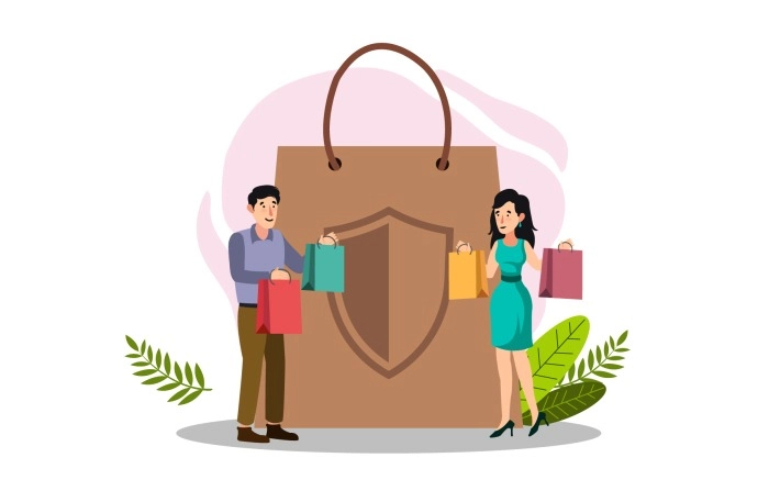Man And Women Holding Shopping Bags In Hand  Illustration Premium Vector