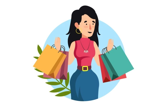 Beautiful Girl Holds A Fashion Shopping Bag Illustration Premium Vector image