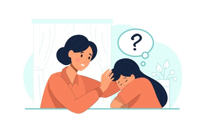 Vector Illustration Of Mother Comforting Her Crying Daughter