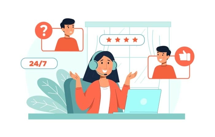 Flat Customer Support Illustration Work In Call Center