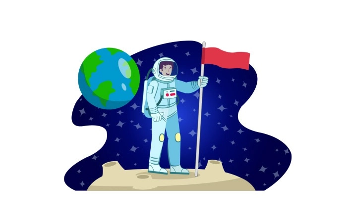 Illustration Of Astronaut On The Moon On A Space Background