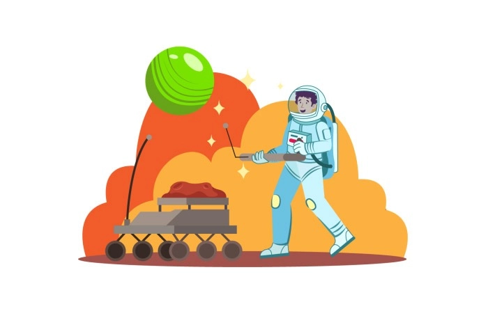 Astronaut And Rover Scene Vector Illustration Image