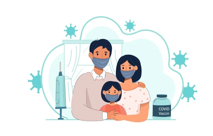 Vaccinated Family Is Protected From Coronavirus By Power Of Vaccination Concept Vector Illustration