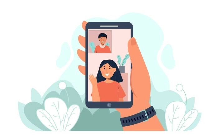 Friends Video Calling On Smartphone And Spending Fun Time Vector image
