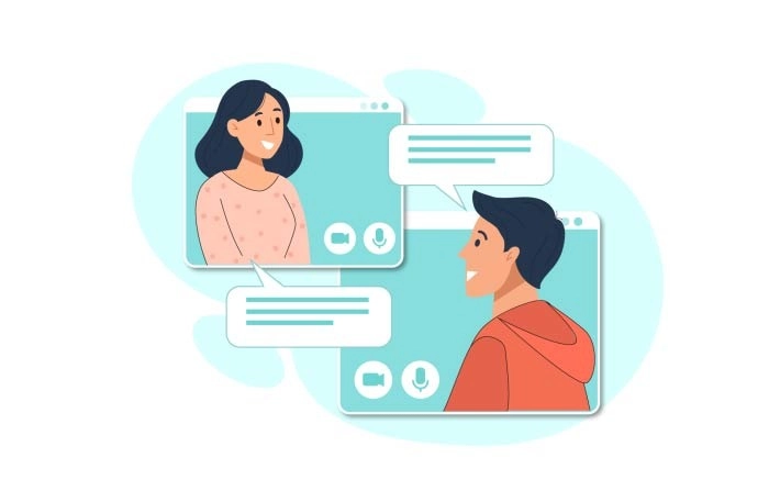 Couple Online Chatting On Smartphone Flat Illustration