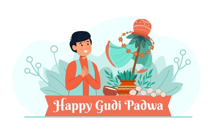 Indian New Year Gudi Padwa Wishes Illustration