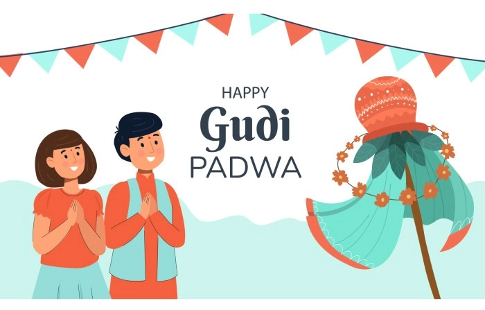 Character Image Of Young Girl And Boy Performing Gudi Padwa Rituals image