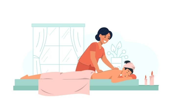 Girl Relaxing Taking Body Massage In Spa Room Vector Illustration image