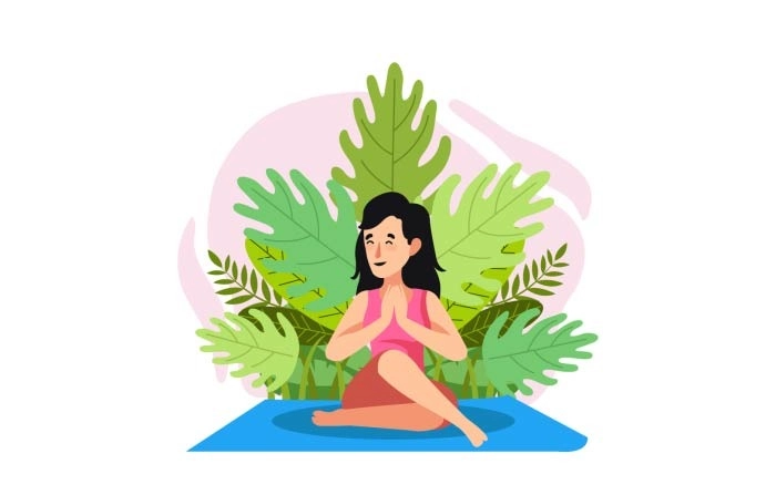 Girl In Yoga Pose, Ardha Matsiendrasana Yoga Pose Illustration