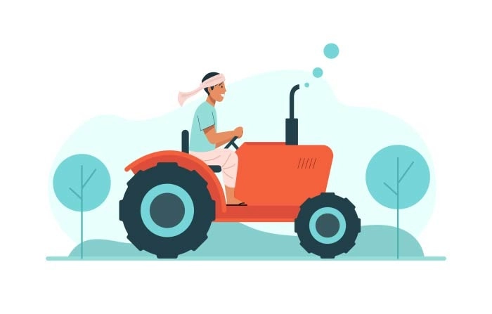 Farmer Riding Tractor In The Field  Illustration Premium Vector