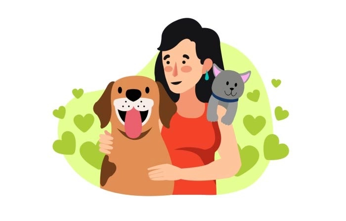 Cute Girl Hugging Her Dog Illustration Premium Vector
