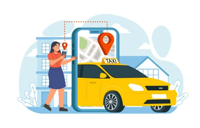 2D Flat Character Taxi Service Illustration image