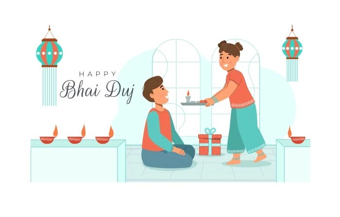Happy Bhai Dooj Indian Sister And Brother Celebrating And Exchanging Gifts Premium Vector Image