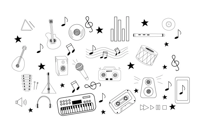2D Flat Character Illustration Of Music Doodles Element