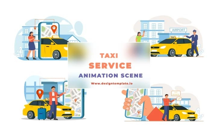Taxi Service Animation Scene After Effects Template