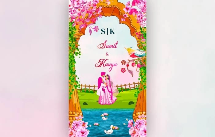 Punjabi Wedding Floral Invitation Instagram Story After Effects Template