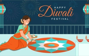 Happy Diwali Girl Drawing Rangoli Vector Image Illustration image