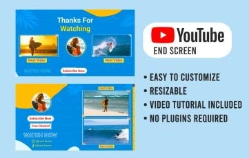 Summer Surfing YouTube End Screen After Effects Template
