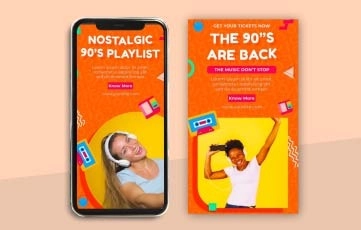 Flat 90s music festival Instagram Story After Effects Template