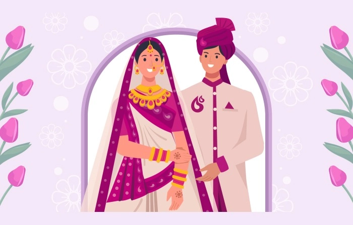 Best Premium Vector Gujarati Wedding Illustration image