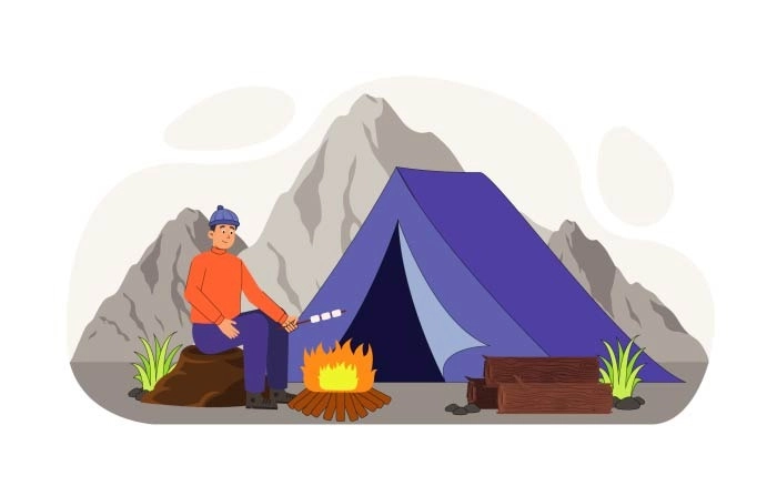 Best Cartoon Character Camping Illustration image