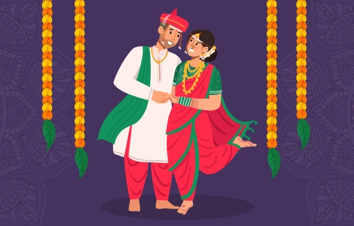 Best Cartoon Design Maharashtrian Wedding Illustration