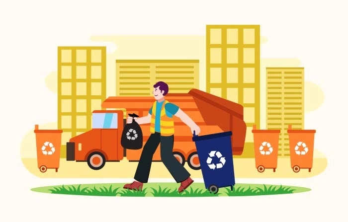 Flat Character Garbage Recycle Illustration Vector