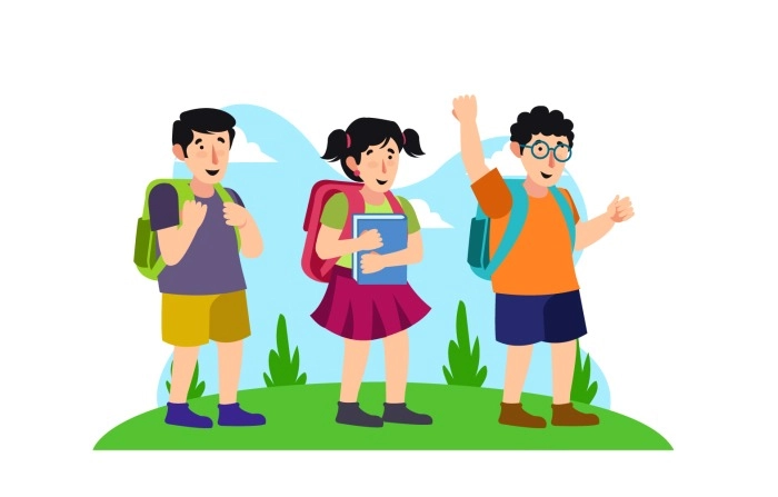 Back To School Cute Children Walking With School Bags Illustration Premium Vector