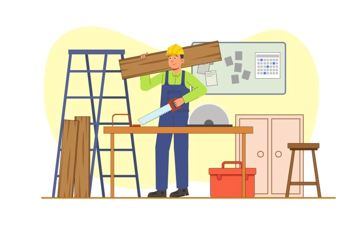 2D Flat Character Of Carpenter Illustration image
