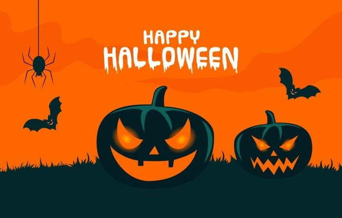 Happy Halloween Pumpkin Scary Faces And Spider Illustration Vector Image