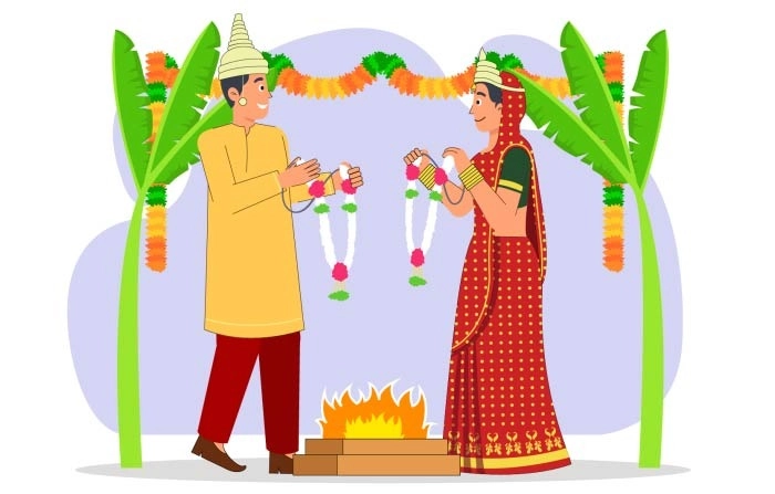 Get The Creative 2D Character Of Bengali Wedding Illustration