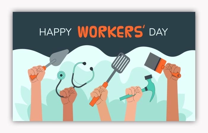 Happy Labour Day Hand With Spanner Tools Vector Illustration image