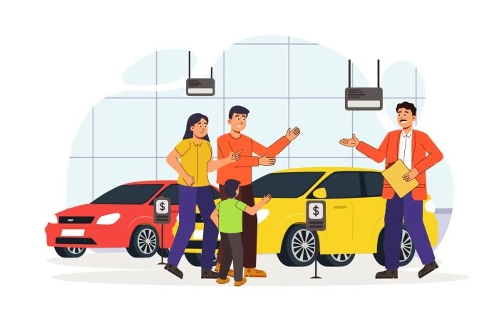 2D Flat Character Of Car Dealership Illustration image