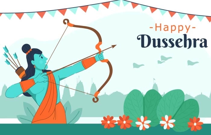 Happy Dussehra Lord Rama With Bow And Arrow Vector Illustration