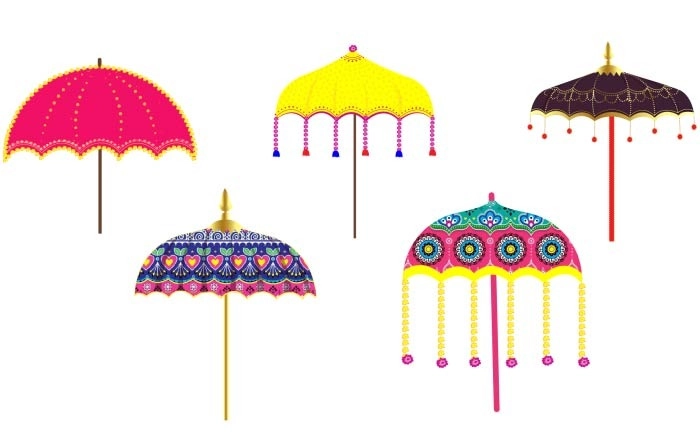 Wedding Colorful Design Umbrella Illustration