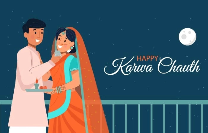 Couple Celebraating Happy Karva Chauth Premium Vector Illustrtion Image