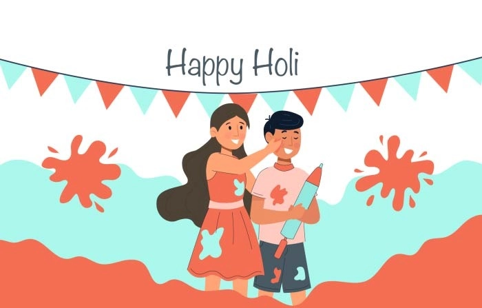 Vector Illustration Of Children Playing Holi With Colours image
