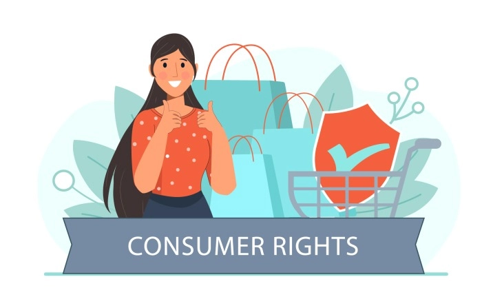 Women Showing Thumb With Shop Bag Logo Design For Consumer Right Day Background Illustration image