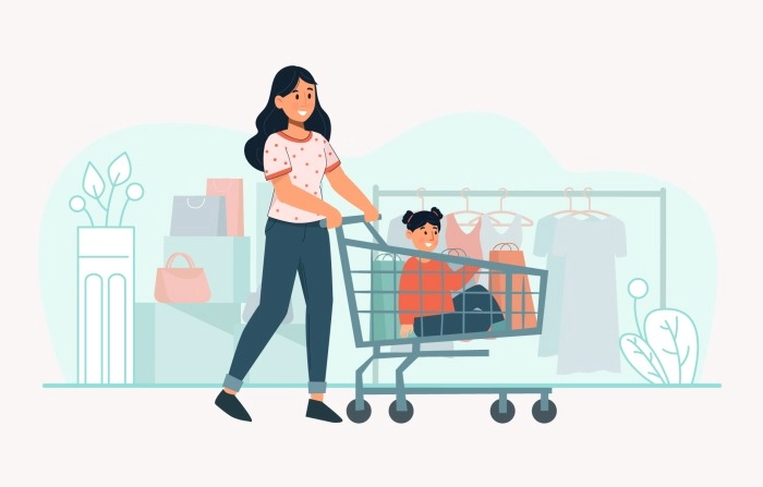Love For Online Shopping Concept Girl Sits In A Shopping Cart Illustration Premium Vector