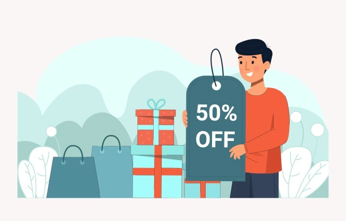 Discounts Offer Promotion Designs With  Fifty Percent Off Premium Vector image