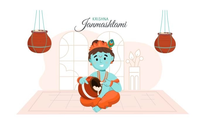 Happy Janmashtami Vector Illustration Of Baby Lord Krishna Eating Maakhan Butter Mishri image
