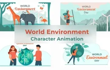 World Environment Day Character Animation Scene AE Template
